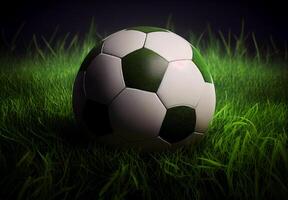 classique football Balle dans une Football stade sur une vert pelouse - ai généré image photo