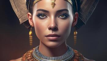 sekhmet, portrait de une femme reine de ancien Egypte. génératif ai photo