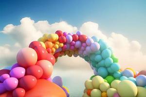 arc en ciel avec des nuages des balles. produire ai photo