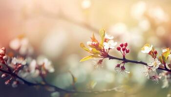 la nature Contexte avec printemps épanouissement fleurs. génératif ai photo