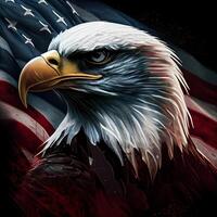 Aigle et Etats-Unis drapeau nationale affiche. américain chauve Aigle - une symbole de Amérique avec drapeau. chauve Aigle sur américain drapeau Contexte créé. génératif ai photo