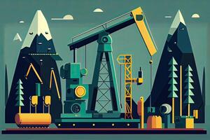 illustration pétrole et gaz plante avec livraison chargement Dock à traitement crépusculaire pétrole produit bâtiment de chimique pétrole usine, lourd industriel secteur. génératif ai photo