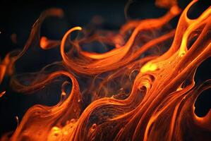 Orange flammes sur une noir Contexte. fermer. ai généré photo