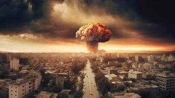 le apocalypse déchaîné massif nucléaire bombe explosion. génératif ai photo