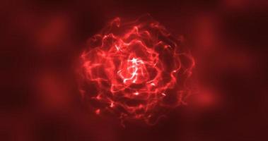 abstrait rouge énergie rond sphère embrasé avec particule vagues salut-technologie numérique la magie abstrait Contexte photo