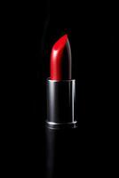 génératif ai illustration de une rouge rouge à lèvres contre noir Contexte photo