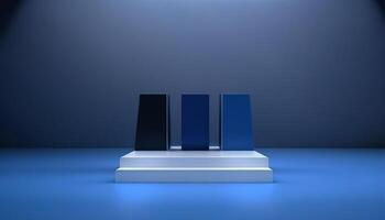 réaliste 3d bleu thème podium pour produit afficher. ai généré photo