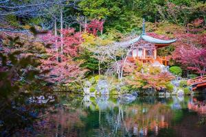 beau temple daigoji avec arbre coloré et feuille en saison d'automne photo