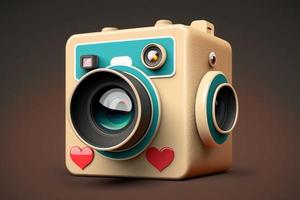 3d icône caméra isolé avec partager et l'amour 3d icône style. produire ai photo