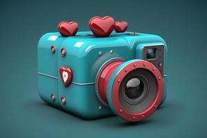 3d icône caméra isolé avec partager et l'amour 3d icône style. produire ai photo