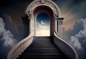 cieux porte à paradis fin de vie. escalier à paradis. religieux Contexte. produire ai. photo