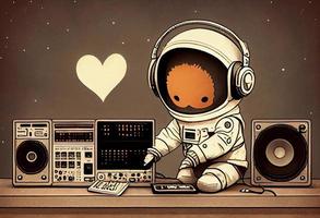 mignonne l'amour astronaute dj, illustration. produire ai photo