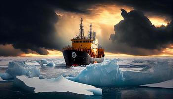 brise-glace pauses la glace buttes et la glace floes dans le Arctique océan. produire ai. photo