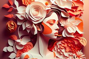 papier art , abstrait femme avec fleurs composition. produire ai photo