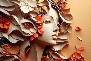 papier art , abstrait femme avec fleurs composition. produire ai photo