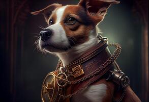 chien avec une steampunk regarder cordon autour le sien cou protéger une sûr. produire ai photo