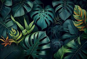 photo tropical feuilles Contexte jungle forêt tropicale les plantes fond d'écran. produire ai