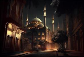 une mosquée sur une Ramadan nuit . produire ai. photo