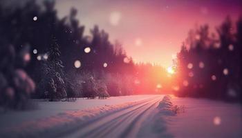 magnifique Naturel hiver défocalisé floue Contexte image avec forêt. produire ai. photo