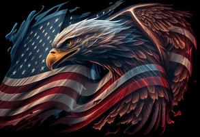 ondulé américain drapeau avec un Aigle symbolisant force et liberté . produire ai. photo