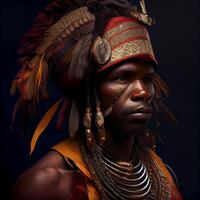 portrait réaliste graphique de un africain homme avec fort faciale Caractéristiques dans nationale vêtements - ai généré image photo