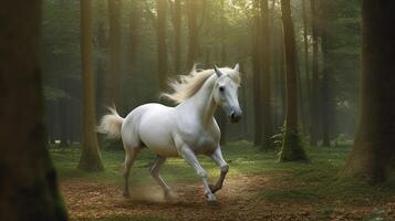 blanc cheval dans le champ ai généré photo