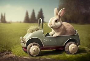 Pâques excursion Pâques lapin dans une pédale auto. produire ai. photo