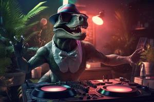 dinosaure dj. produire ai photo