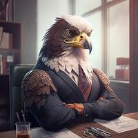 portrait de un anthropomorphe Aigle comme une développeur dans le bureau. produire ai. photo