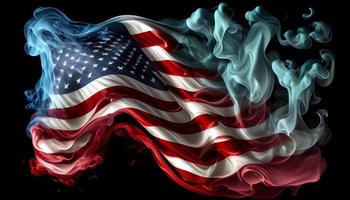 Etats-Unis ondulé drapeau fabriqué de fumée haute qualité image. produire ai. photo