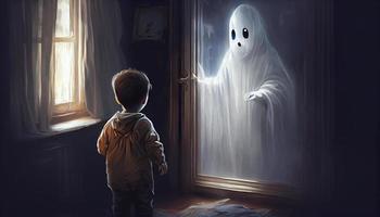 le enfant effrayant à voir le fantôme, numérique art style, illustration peinture. produire ai. photo