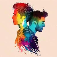 l'amour lgbtq concept. Jeune homme gay couple lgbtq concept. brillant couleurs. génératif ai photo