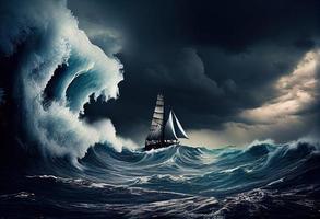voilier contre une Contexte de mer et tempête. produire ai. photo
