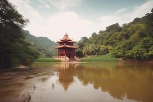 vieux asiatique temple. produire ai photo