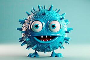 génératif ai illustration de une mignonne bleu virus personnage photo