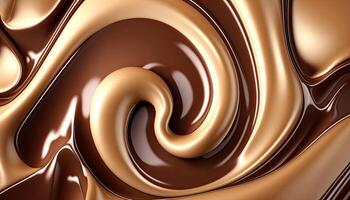 Lait Chocolat ondulé tourbillon Contexte. abstrait satin Chocolat vagues, marron Couleur couler. génératif ai. photo