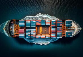 récipient cargaison cargaison navire mer avec travail grue pont à mer pour importer exportation génératif ai photo