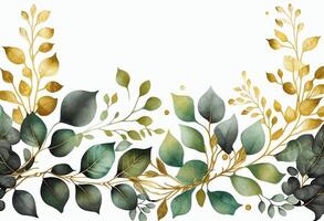 aquarelle main peint floral Contexte avec vert feuilles et branches. illustration génératif ai photo