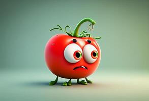 dessin animé tomate avec émotion affronter. 3d illustration, 3d le rendu génératif ai photo