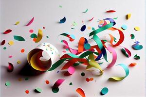 génératif ai illustration de confettis et papier banderole comme fête décoration photo