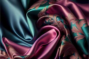 génératif ai illustration de doux soie coloré tissu, texture et Contexte photo