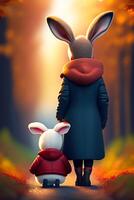 Pâques lapin et lapin dans le l'automne forêt. 3d le rendu photo