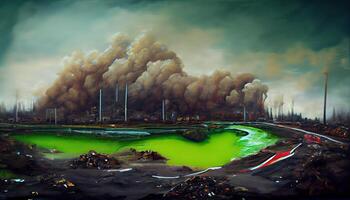 génératif ai illustration de paysage avec écologique catastrophe. pollué Terre et océan photo