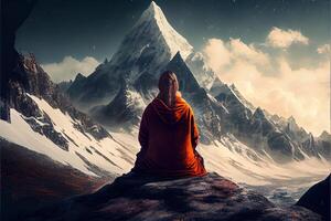 génératif ai illustration de femme méditer dans le montagnes photo