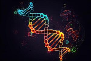 génératif ai illustration de ADN molécule composition. double hélix de ADN. Humain génome cellule génétique biotechnologie étude. génétique ingénierie recherche et une analyse dans science laboratoires photo