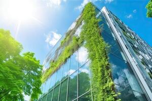 génératif ai illustration de magnifique jardin sur le toit de une contemporain verre Bureau bâtiment dans Asie photo