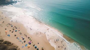drone tir. aérien la photographie. est côte blanc le sable plage aérien la photographie. génératif ai. photo