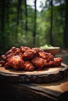 morceaux de poulet dans une épicé sauce et sésame graines. de une séries de nourriture coréen cuisine. génératif ai photo