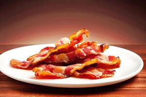Profond frit Bacon sur une plat, génératif ai photo