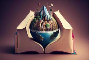 monde dans livres 3d illustration. produire ai. photo